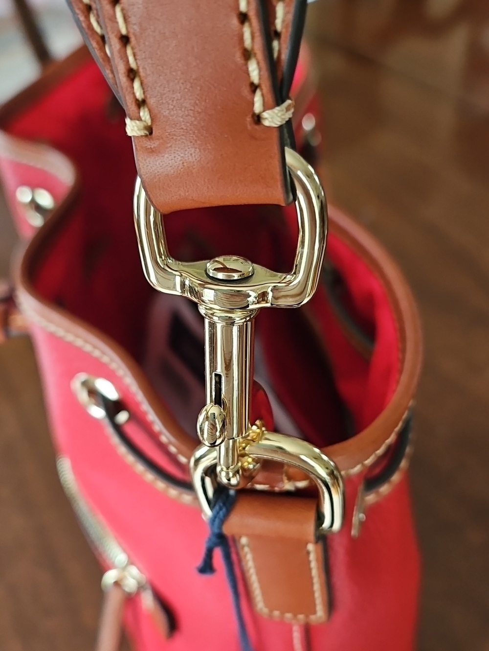 Dooney & Bourke Red Pebble Leather Drawstring Shoulder Bag - Picture 8 of 16